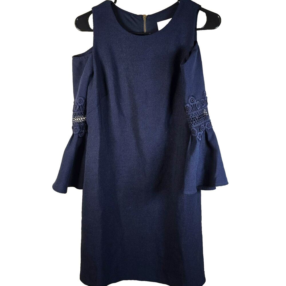 Eliza J Dress Womens 8 Petite Blue Lace Cold Shoulder Cocktail Wedding Guest - Picture 5 of 11